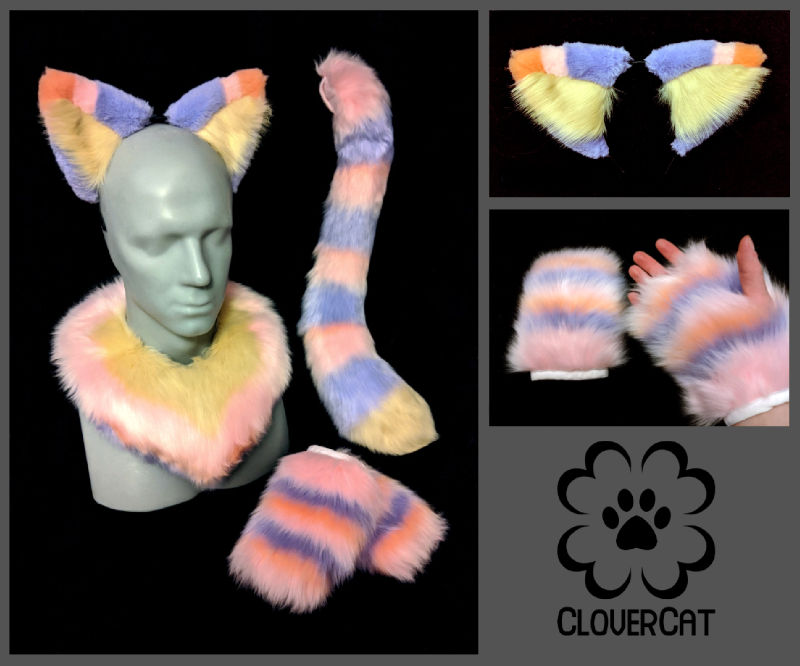 Ears, Tail, Neck, Hands: Pink, Coral, Lavender, Cream